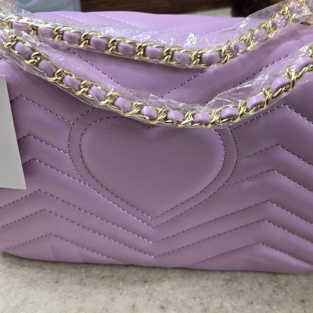Lavender Quilted Heart Chain Bag